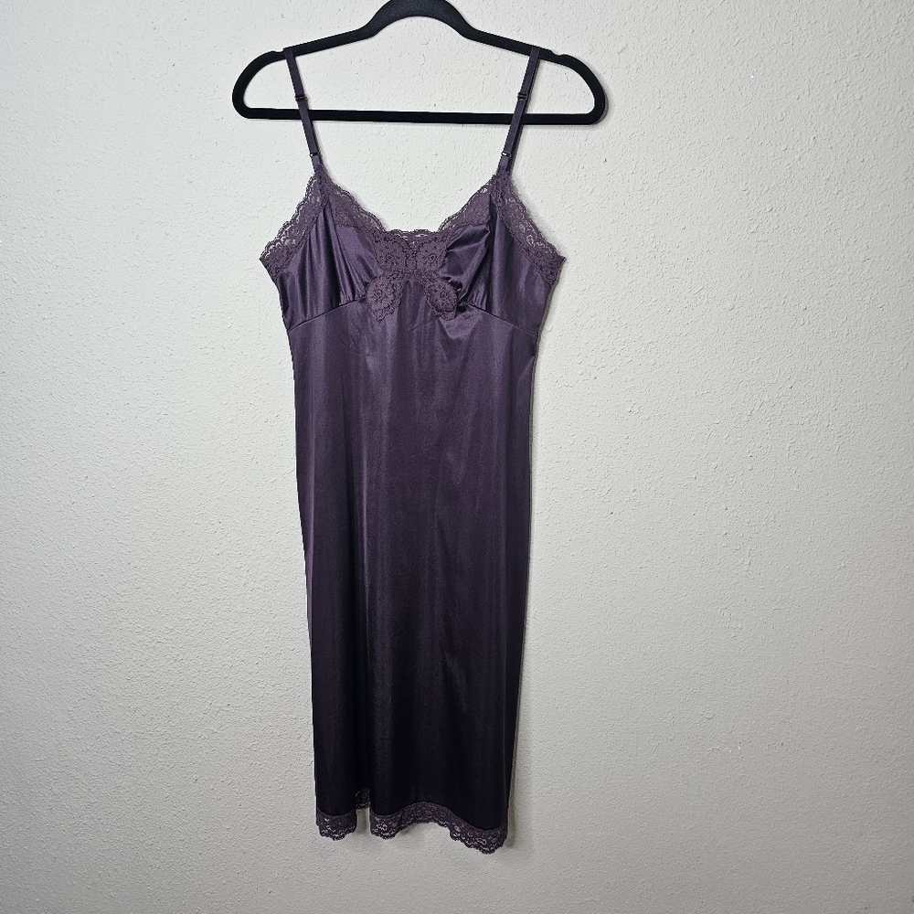 Vtg Vassarette Purple Slip Dress Lace Trim Womens 34 L Y2K‎
